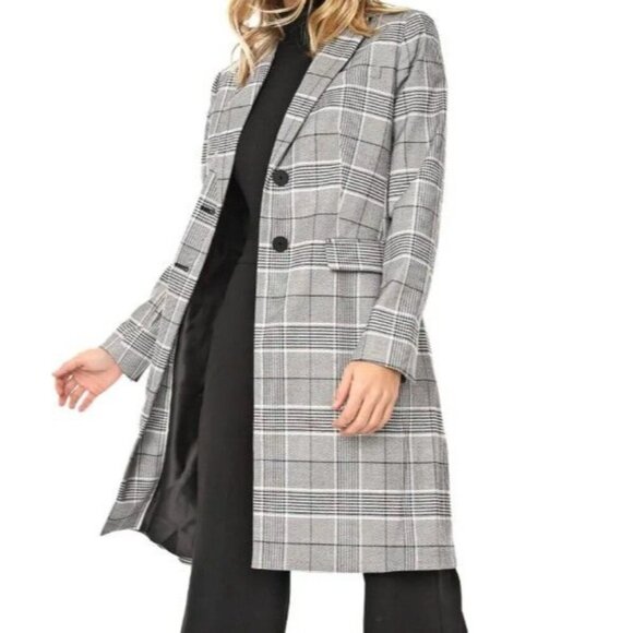 Banana Republic Womens XS Black White Glenplaid Two Button Coat - Picture 2 of 12